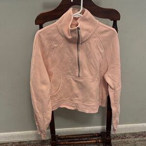 Women's Pink Zip-Up Sweatshirt- Lululemon, scuba half zip funnel neck